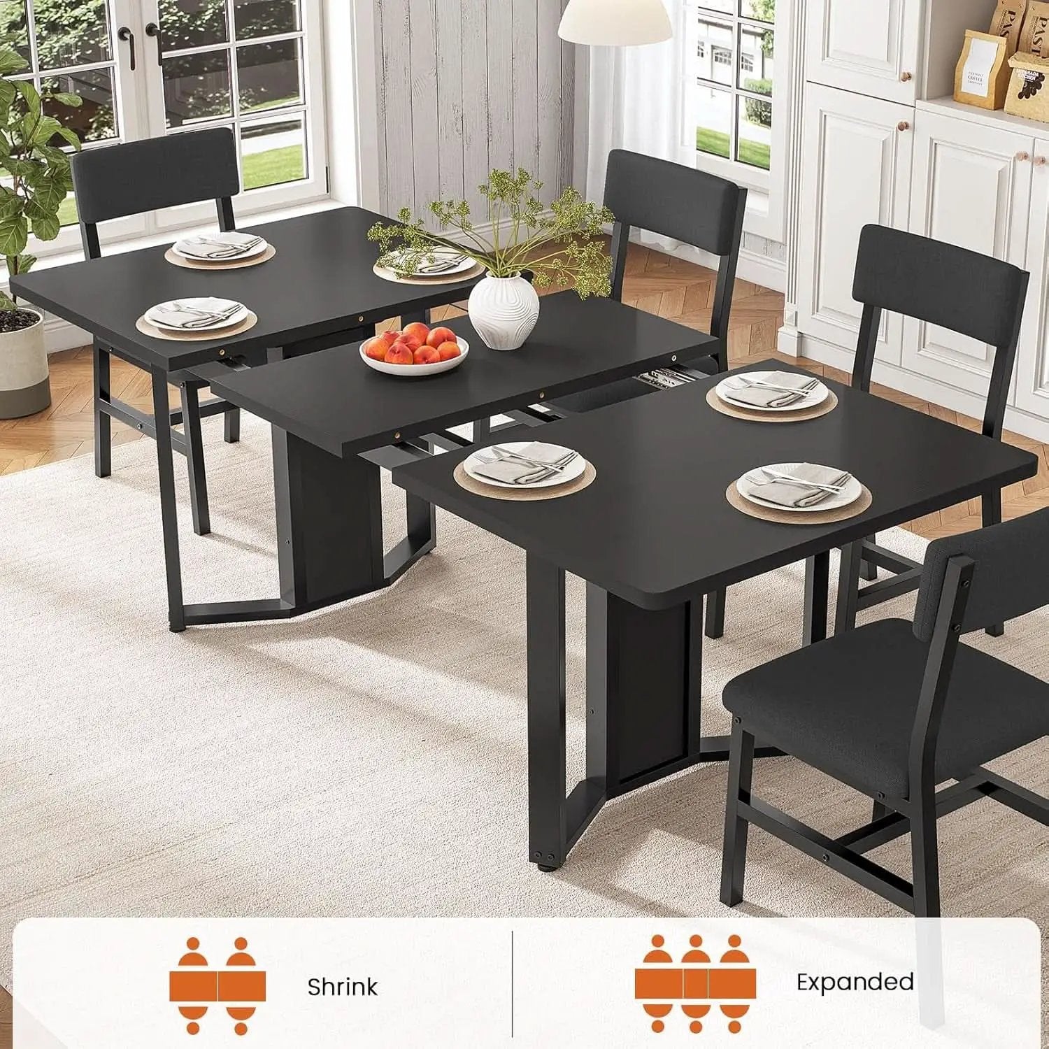 63 Inch Extendable MDF Board Dining Table Set Black Finish from PriceLows™