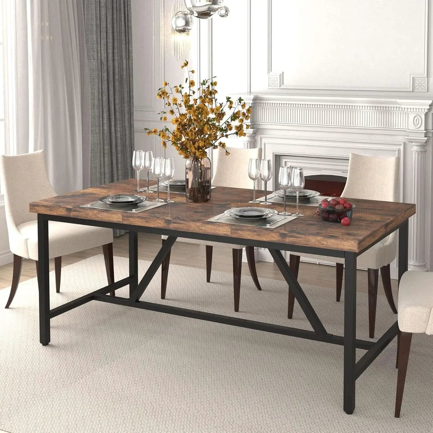70.8 Inch Rustic Brown Farmhouse Dining Table For 6 To 8 People from PriceLows™