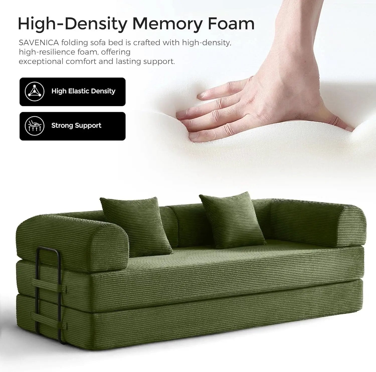 Green Convertible Sofa Bed With Removable Armrests from PriceLows™