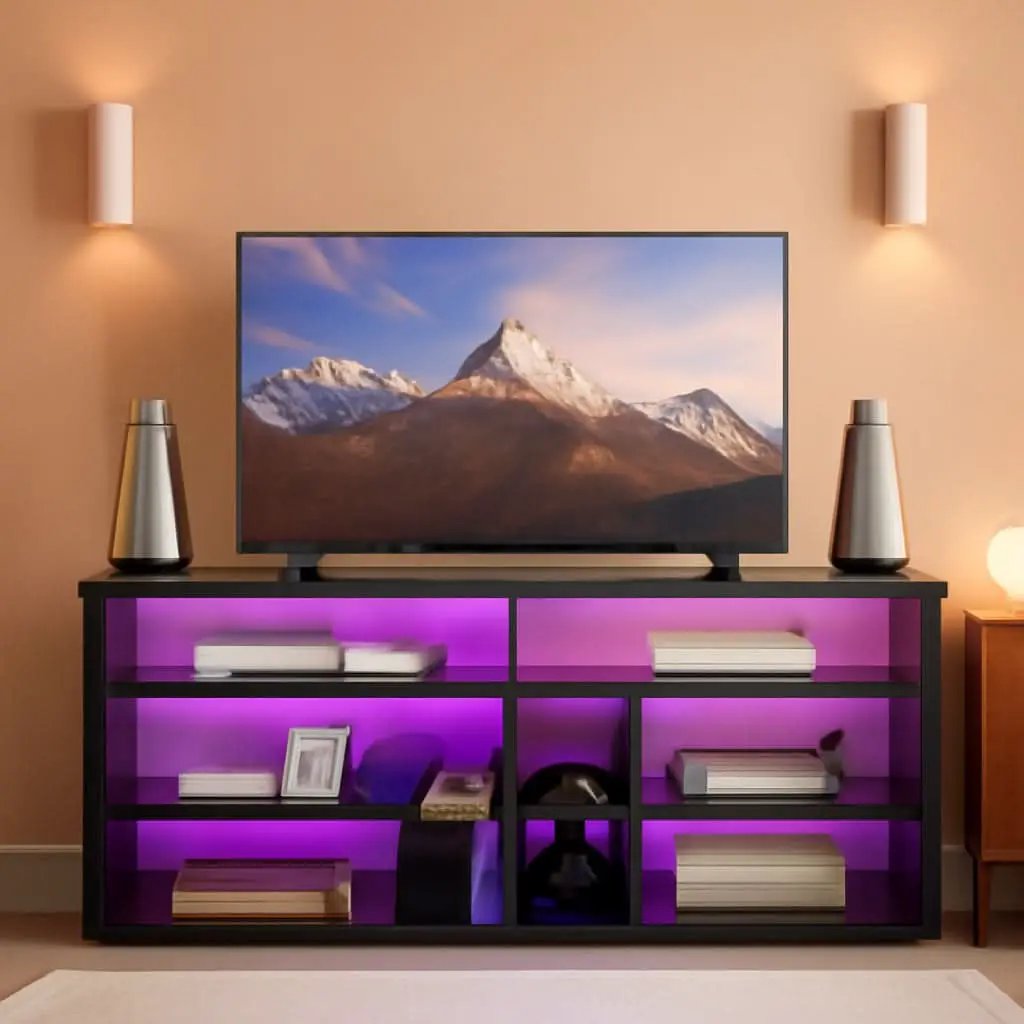 LED Tall TV Stand For 55-65 TV With Adjustable Shelves from PriceLows™