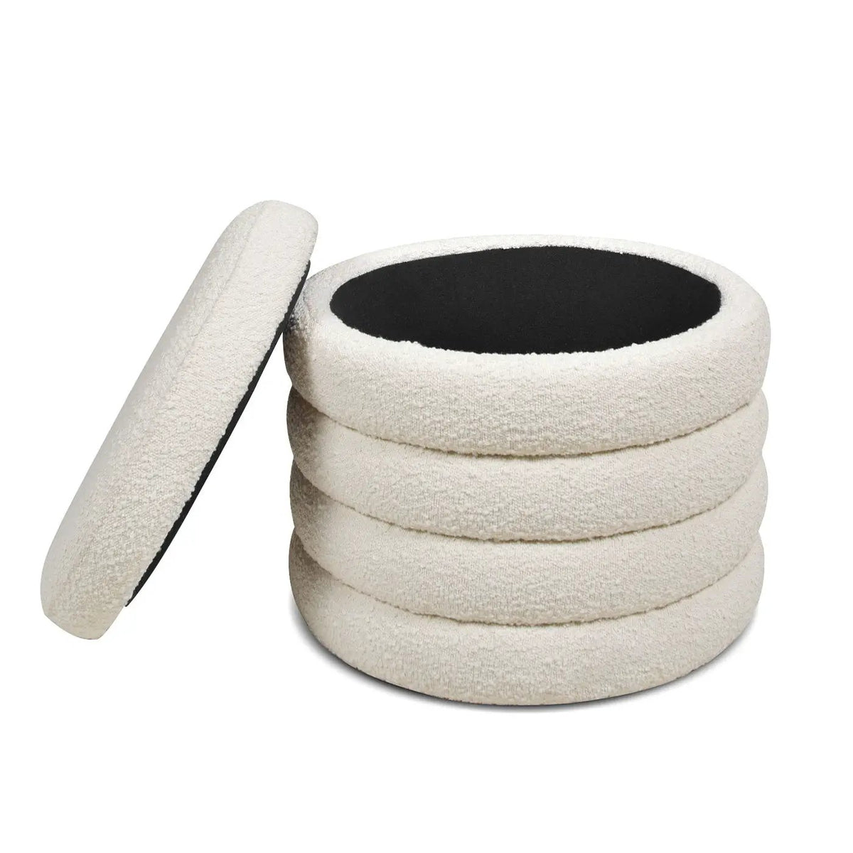 Fuji Oversized Round Storage Ottoman | Kiln-Dried Birchwood | Handmade Craftsmanship | 19 Inch Height
