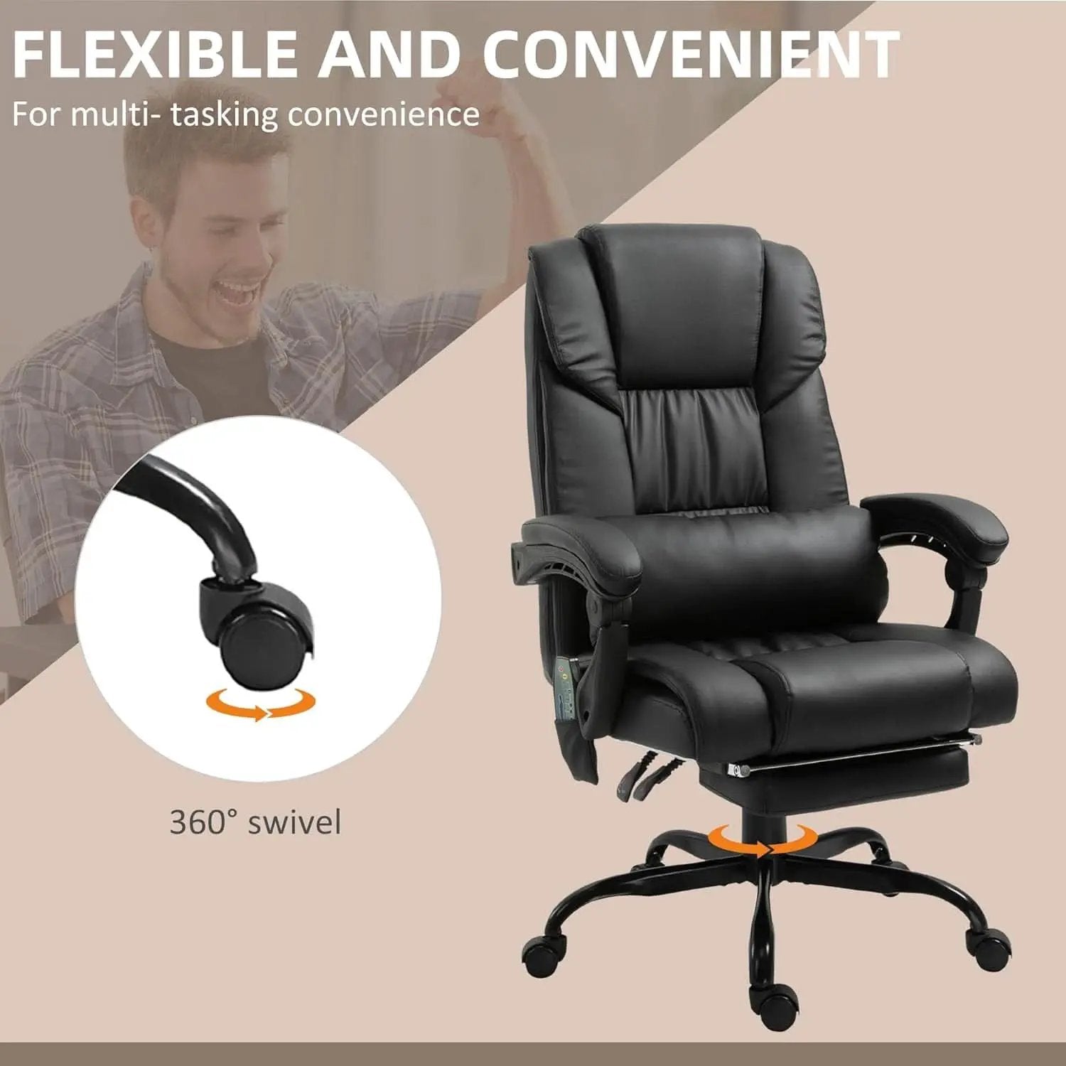High Back Massage Office Chair With 6 Vibration Points And Footrest Black from PriceLows™