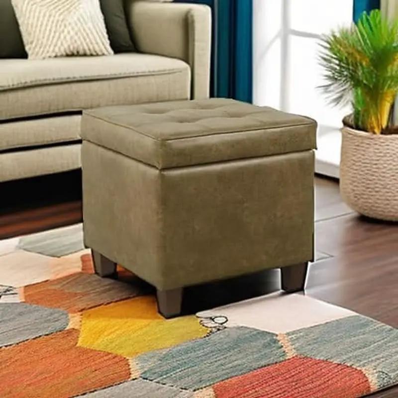 Small Distressed Brown Faux Leather Storage Ottoman from PriceLows™