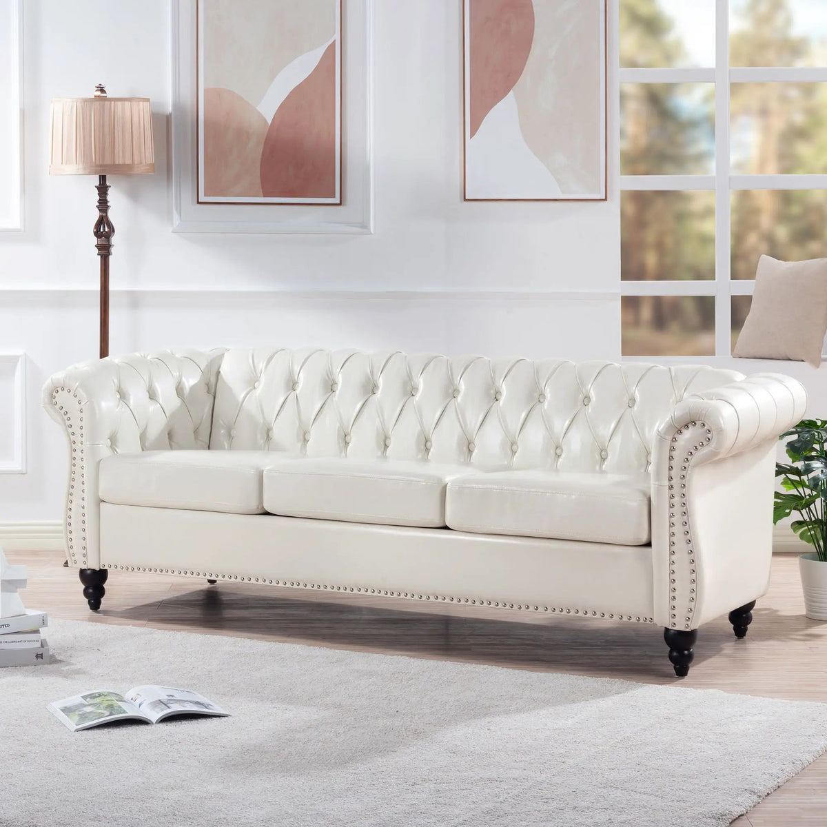 Rolled Arm Chesterfield Sofa | 3 Seater | Staggered Deep Pull Buckles | TB117 Compliant