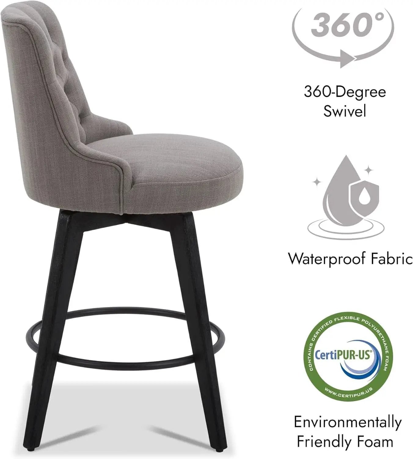 Flint Grey Upholstered Swivel Bar Stool 26 Inch Set Of 2 from PriceLows™