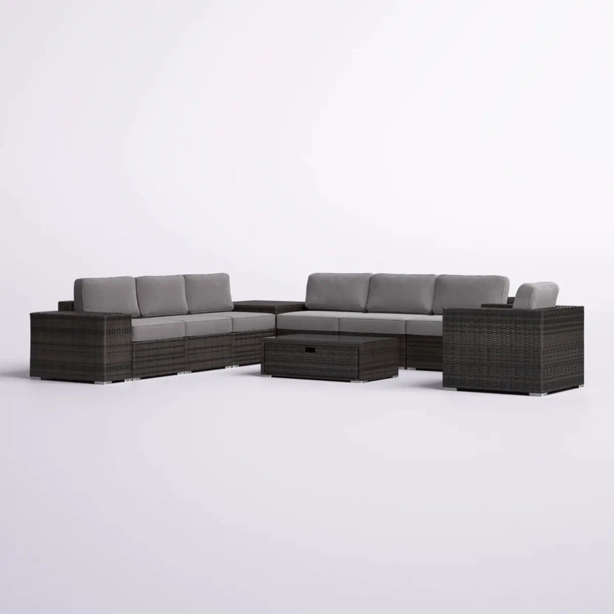 Patio Rattan Sectional Set | Half-Round HDPE Wicker | Rustproof Aluminum Frame | Fully Assembled
