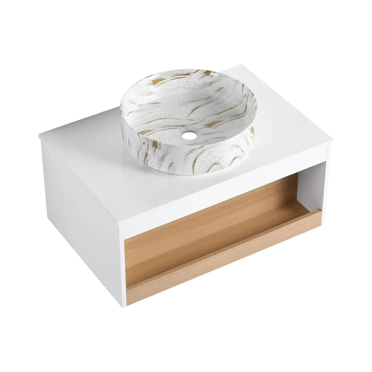 Floating Bathroom Vanity | Wall Mounted | Ceramic Vessel Sink | White
