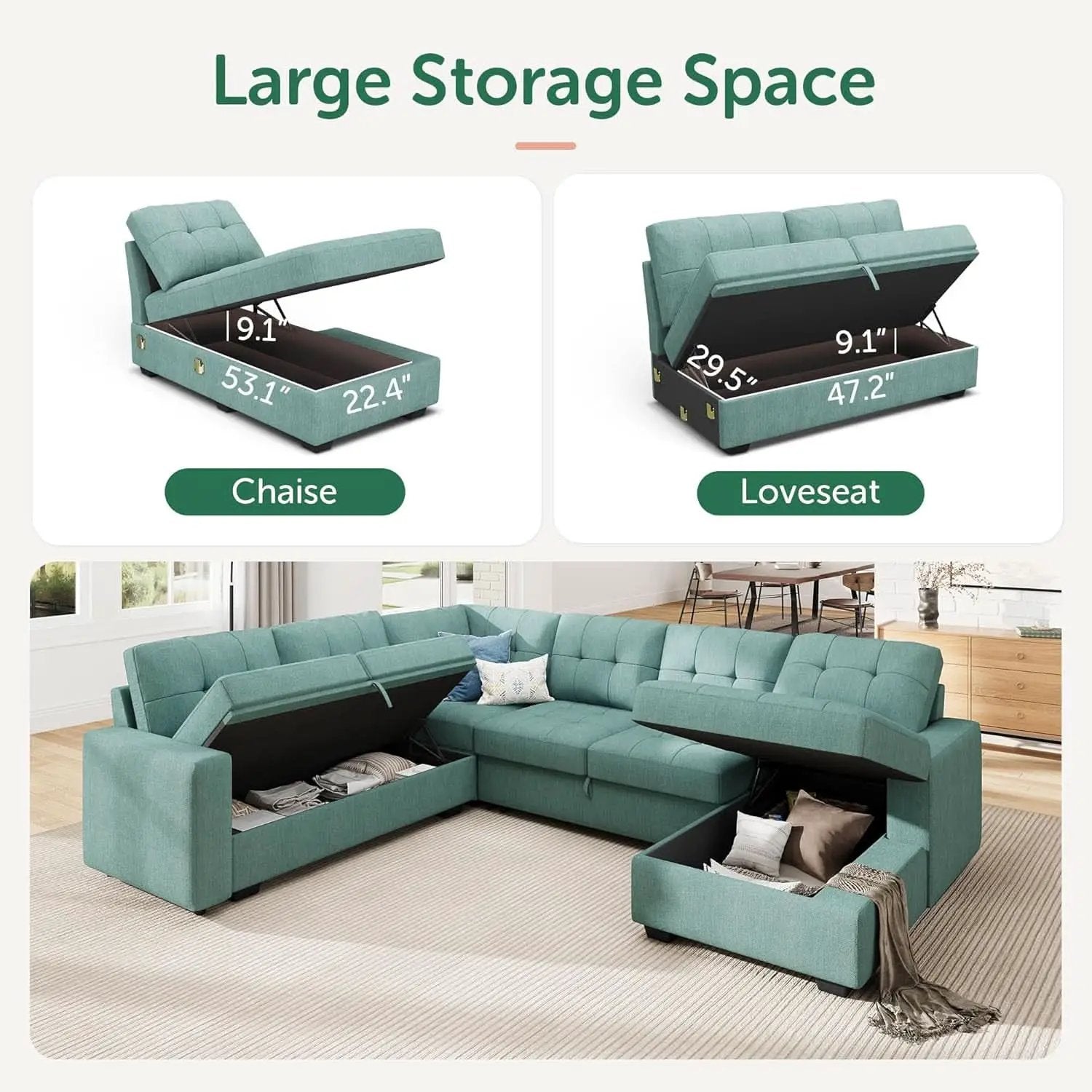 Sectional Sleeper Sofa Bed With Integrated Storage from PriceLows™