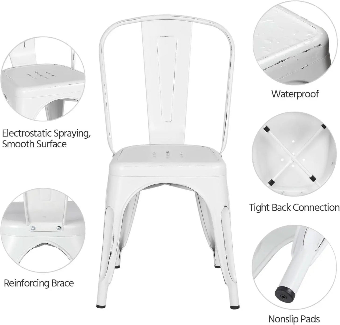 Stackable Distressed White Metal Dining Chairs For Indoor Outdoor Set Of 4 from PriceLows™