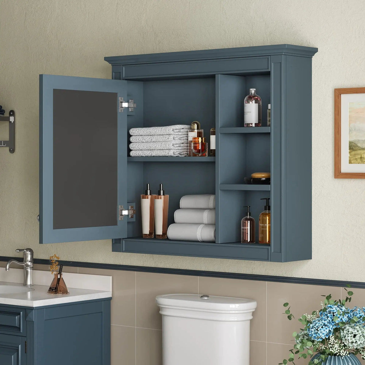Modern Wall-Mounted Medicine Cabinet With Mirror | 2 Pieces | Iron & Mdf | Home