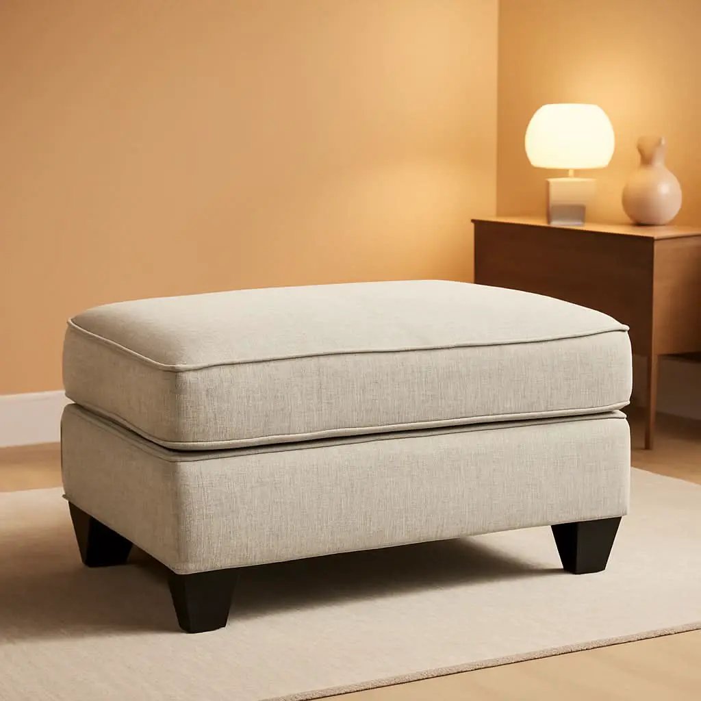 Beige Chenille Upholstered Ottoman With Cushioned Comfort from PriceLows™