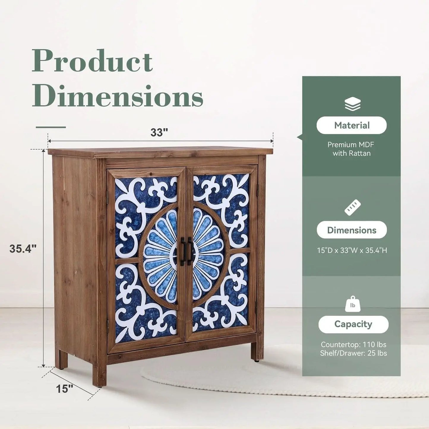 Blue Porcelain Front Accent Storage Cabinet With 2 Doors from PriceLows™