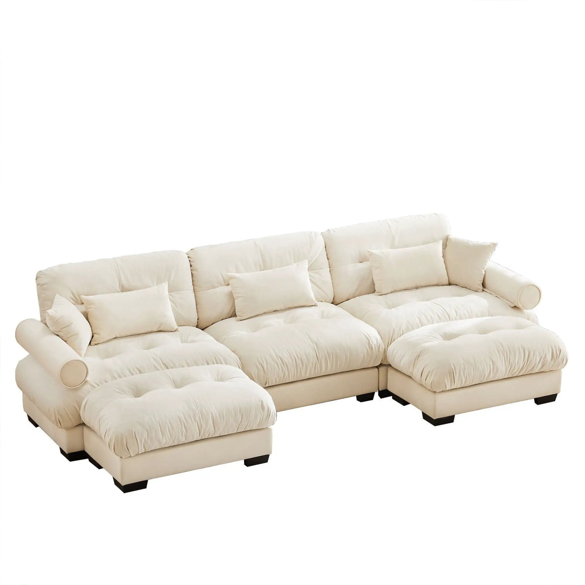 Modular Sectional Sofa | Deep Comfort Cushions | Vintage Fabric Ottoman