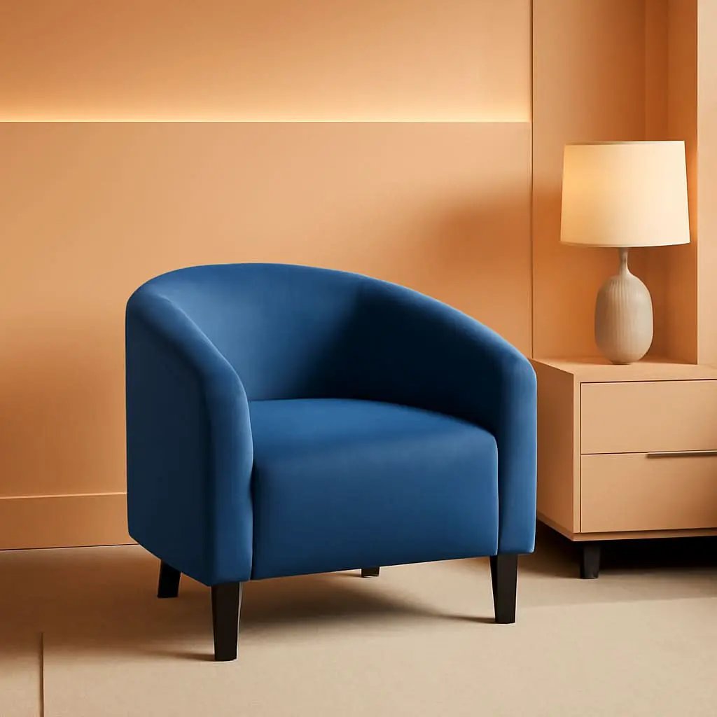 Pagoda Blue Velvet Club Chair With Curved Armrests from PriceLows™