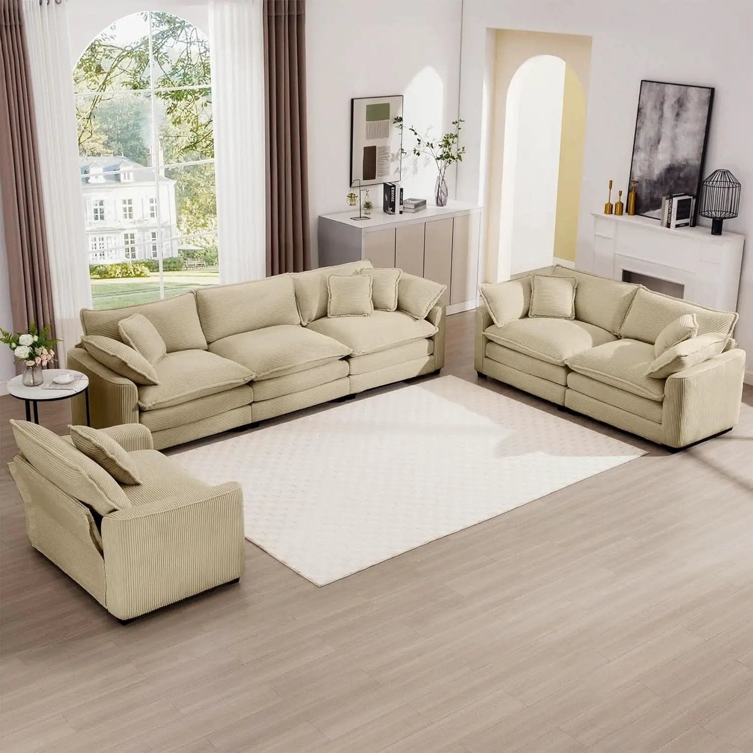 3 Piece Corduroy Sofa Set Camel 3 Seater And 2 Loveseats from PriceLows™