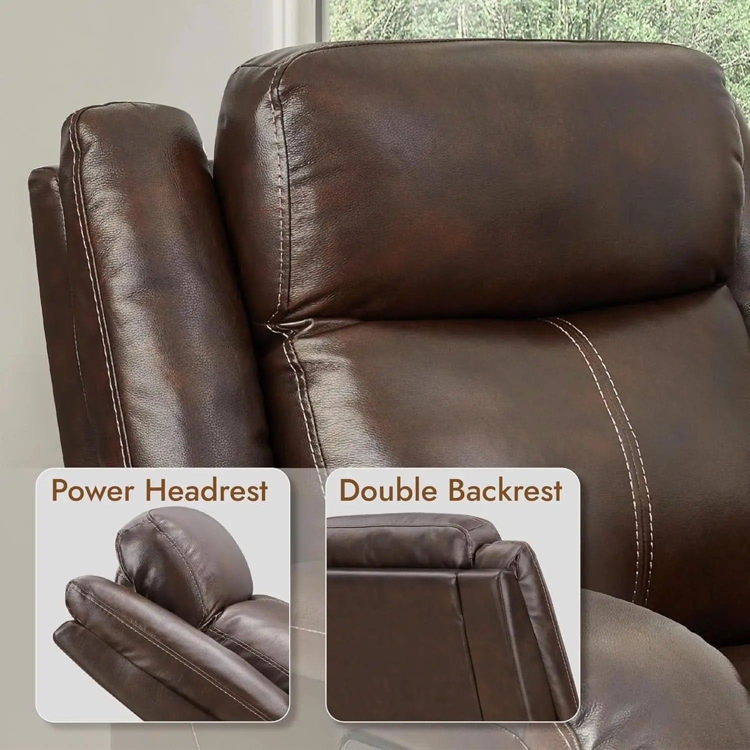 Dark Brown Leather Power Recliner Chair With Power Headrest from PriceLows™