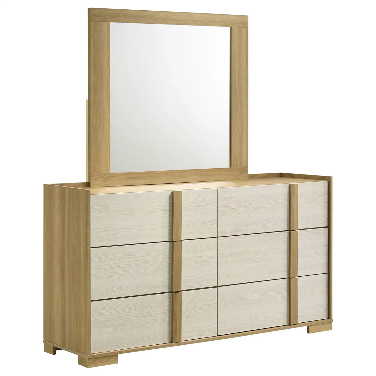 Hyland 6-drawer Dresser with Mirror | 60.75 x 17.25 x 70.25 in | Engineered Wood & Veneer | Natural