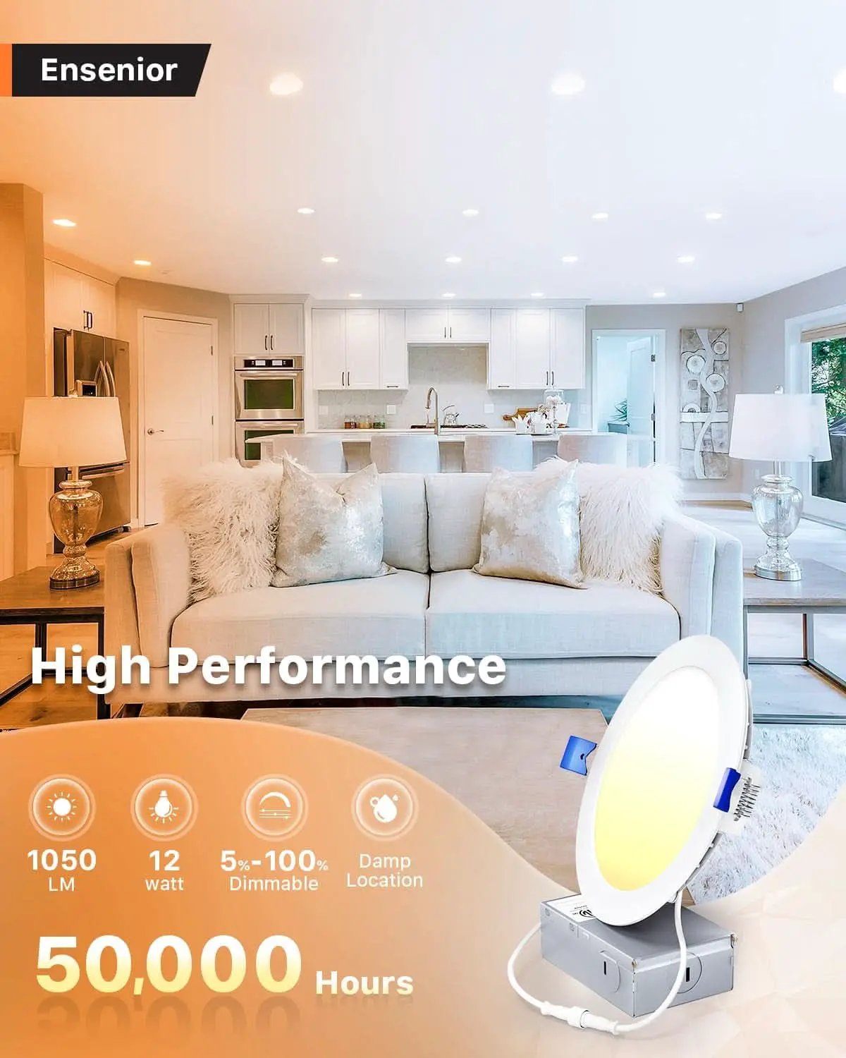 6 Inch LED Recessed Ceiling Light Dimmable 2700K 5000K 5CCT 1050LM 12W 120V Canless Wafer Downlight 24Pack ETL FCC IC from PriceLows™