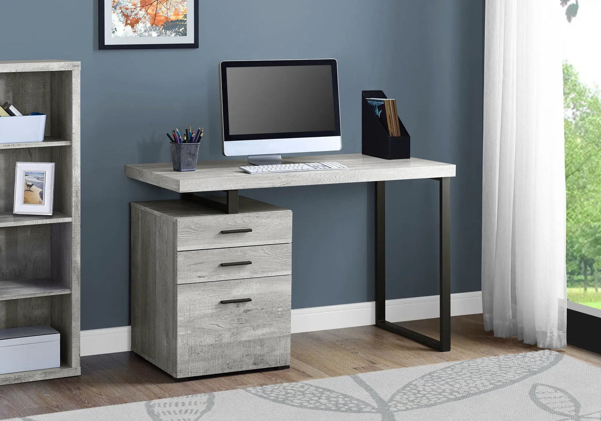 48 Inch Reversible Computer Desk | Laminate Finish | U-Shaped Metal Legs | Ample Storage Drawers