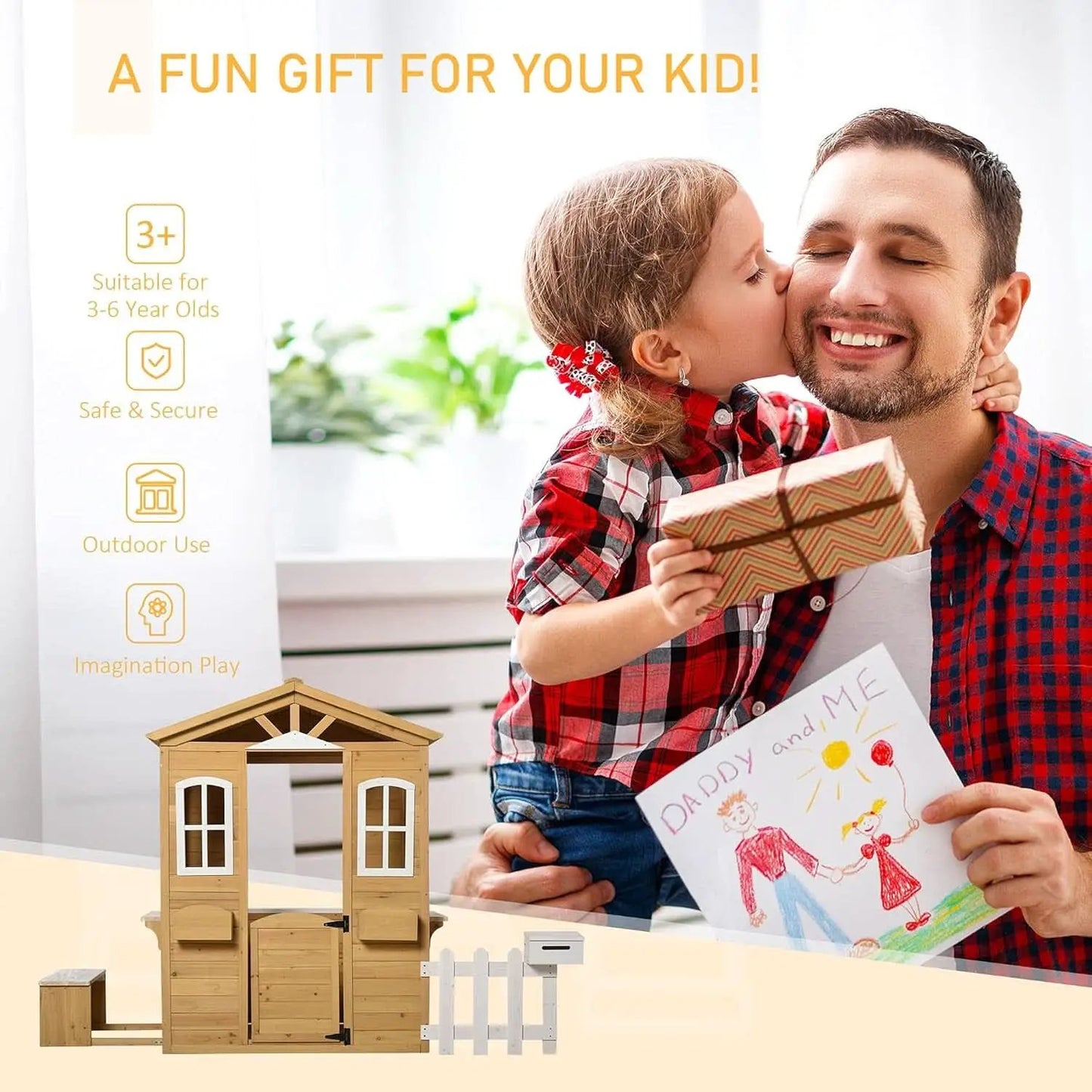 Kids Outdoor Wood Playhouse With Working Door And Windows from PriceLows™