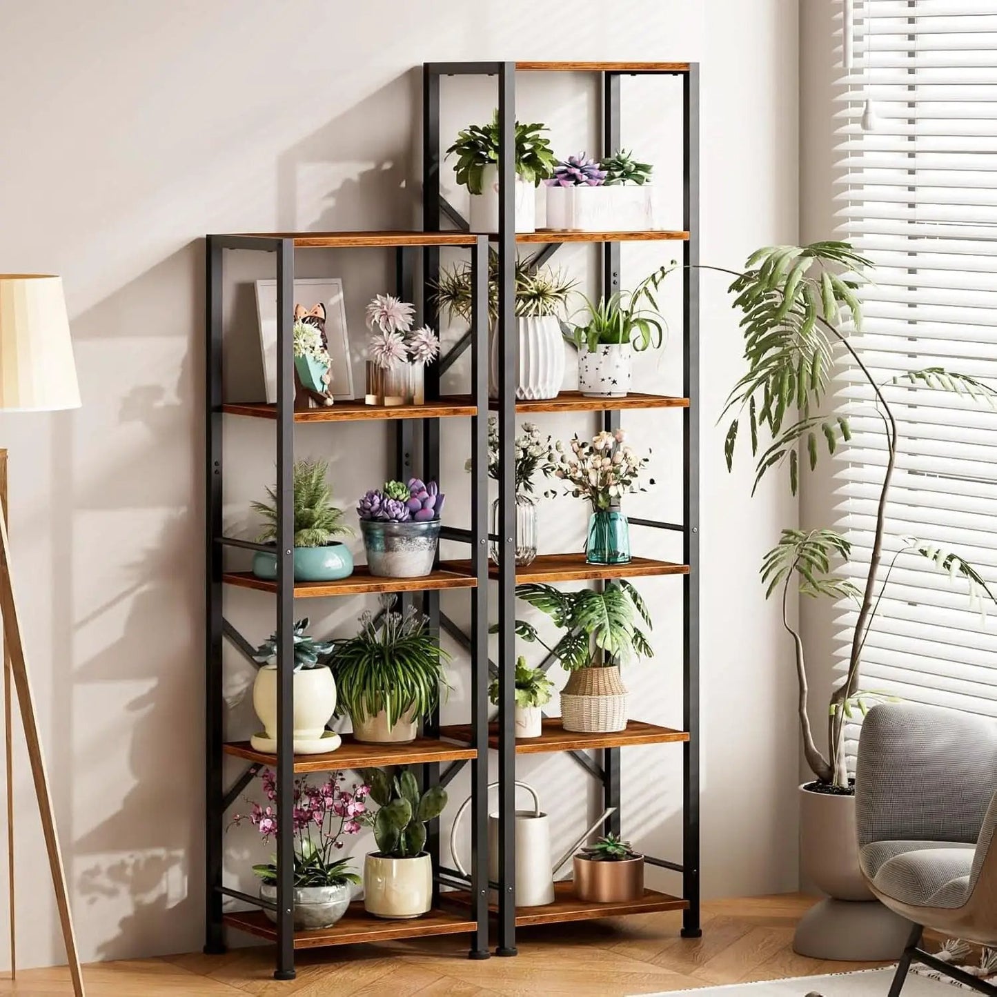Tall Industrial Bookcase 6 Tier Rustic Brown Storage from PriceLows™