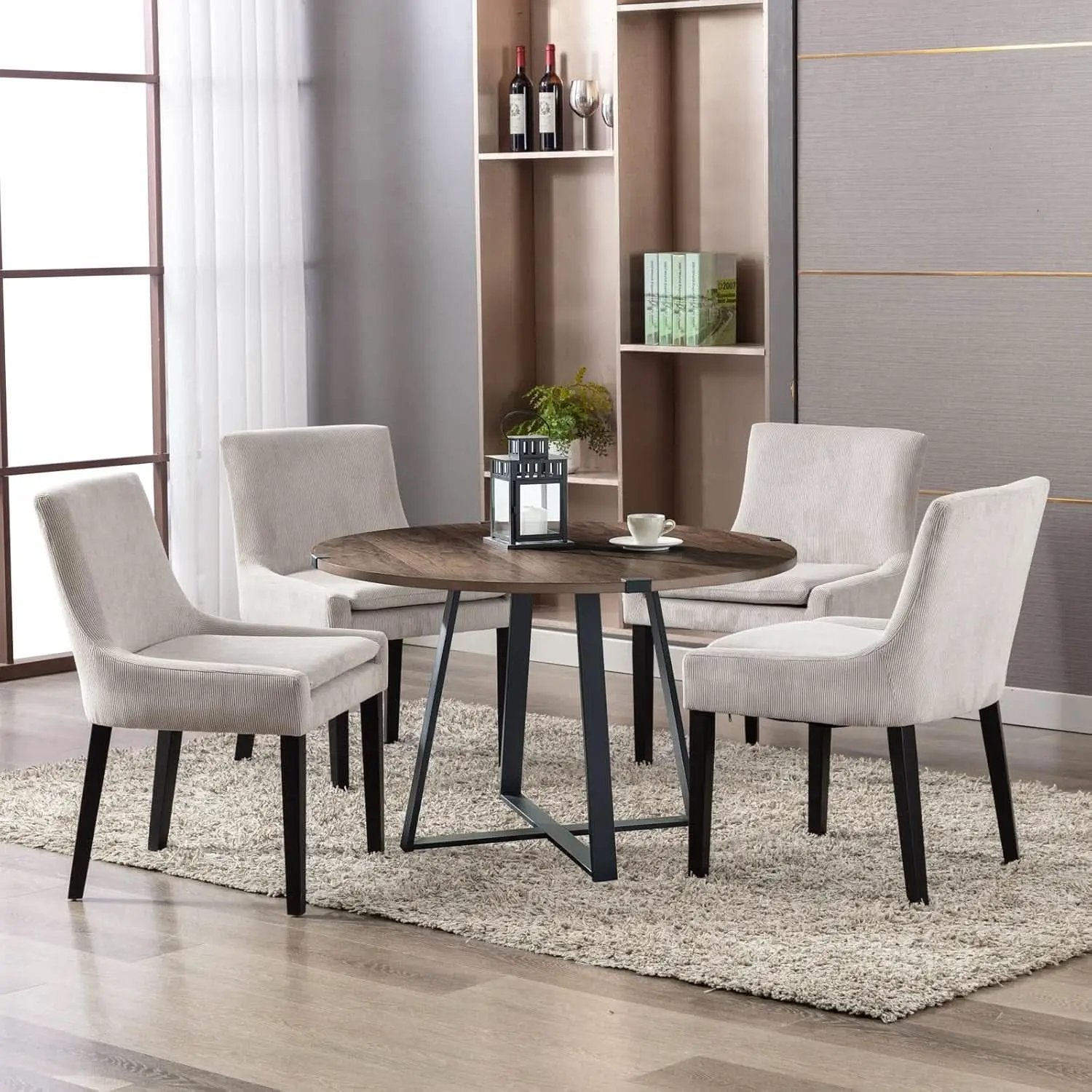 Beige Upholstered Corduroy Dining Chairs Bundle Four from PriceLows™