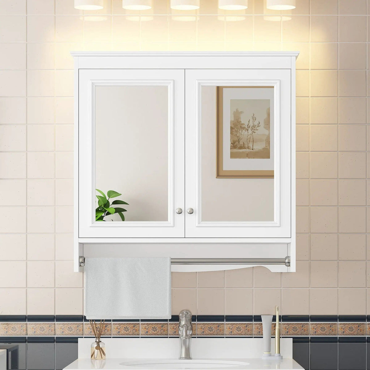 Modern Wall-Mounted Mirror Cabinet With Adjustable Shelves, Soft-Close Doors | 2 Pieces | Home Furniture | Home