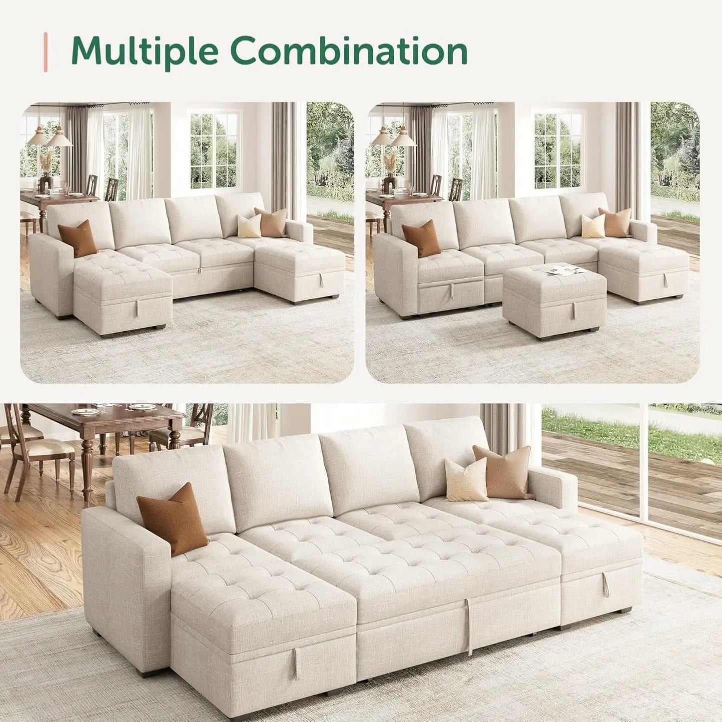 Beige Modular Sleeper Sectional Couch With Storage from PriceLows™