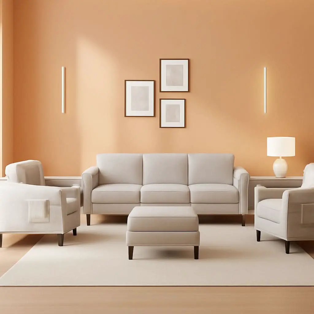 Beige 6 Seater Sectional Sofa With Movable Ottoman from PriceLows™