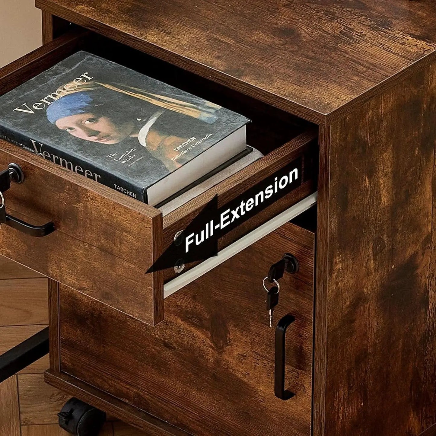 Mobile Lockable File Cabinet With Drawer Door Rustic Brown from PriceLows™