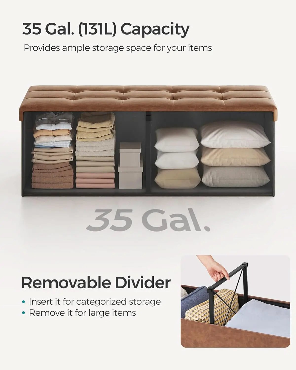 43 Inch Premium Synthetic Leather Ottoman Bench With Lid from PriceLows™