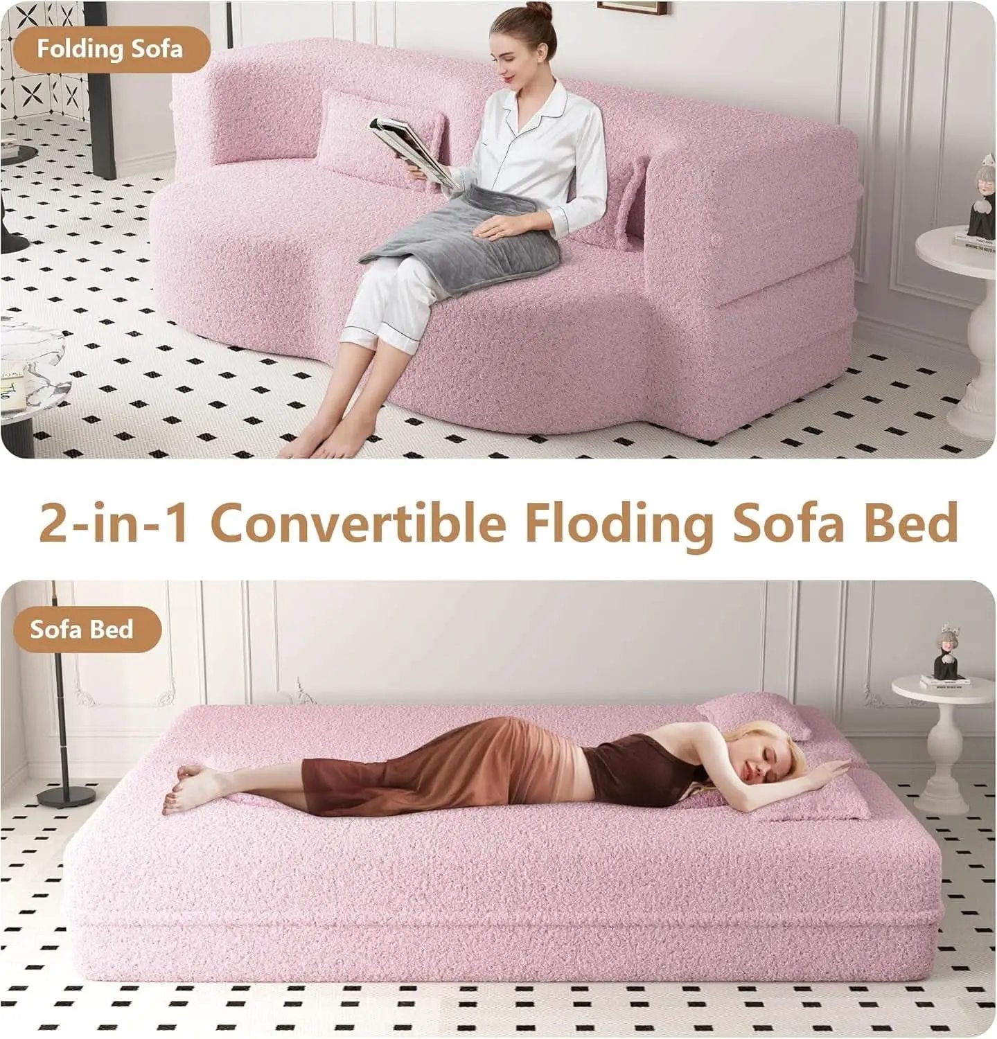 Powder Pink Ultra Comfort Contemporary Foldable Sleeper Sofa from PriceLows™