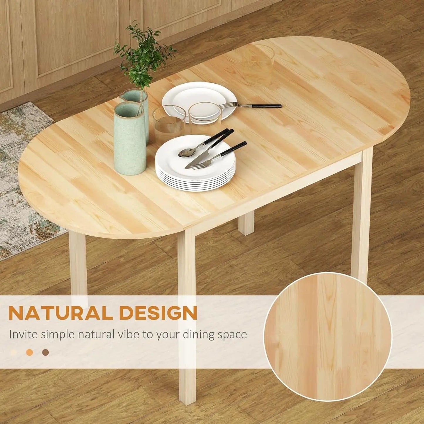 55 Inch Solid Pine Dropleaf Dining Table Expandable from PriceLows™