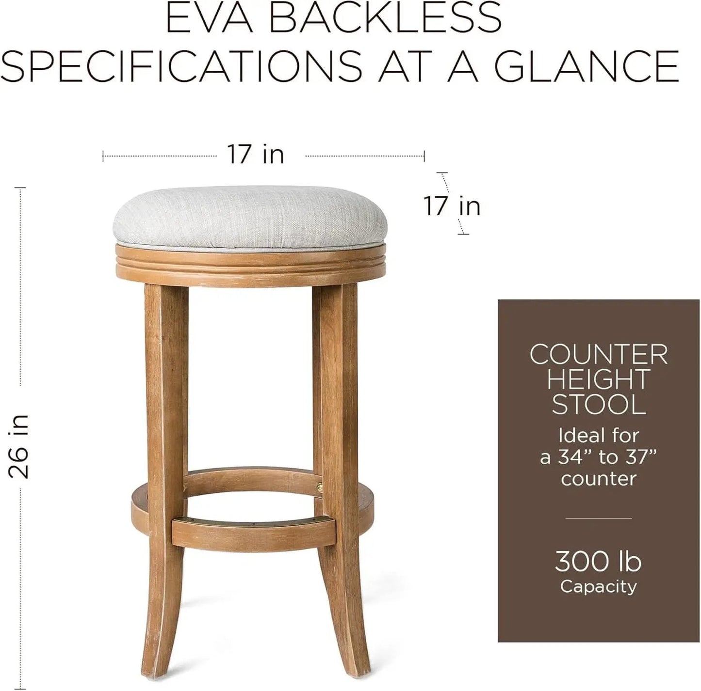 Eva 31 Inch Bar Height Backless Swivel Bar Stool Weathered Oak Sand Fabric from PriceLows™