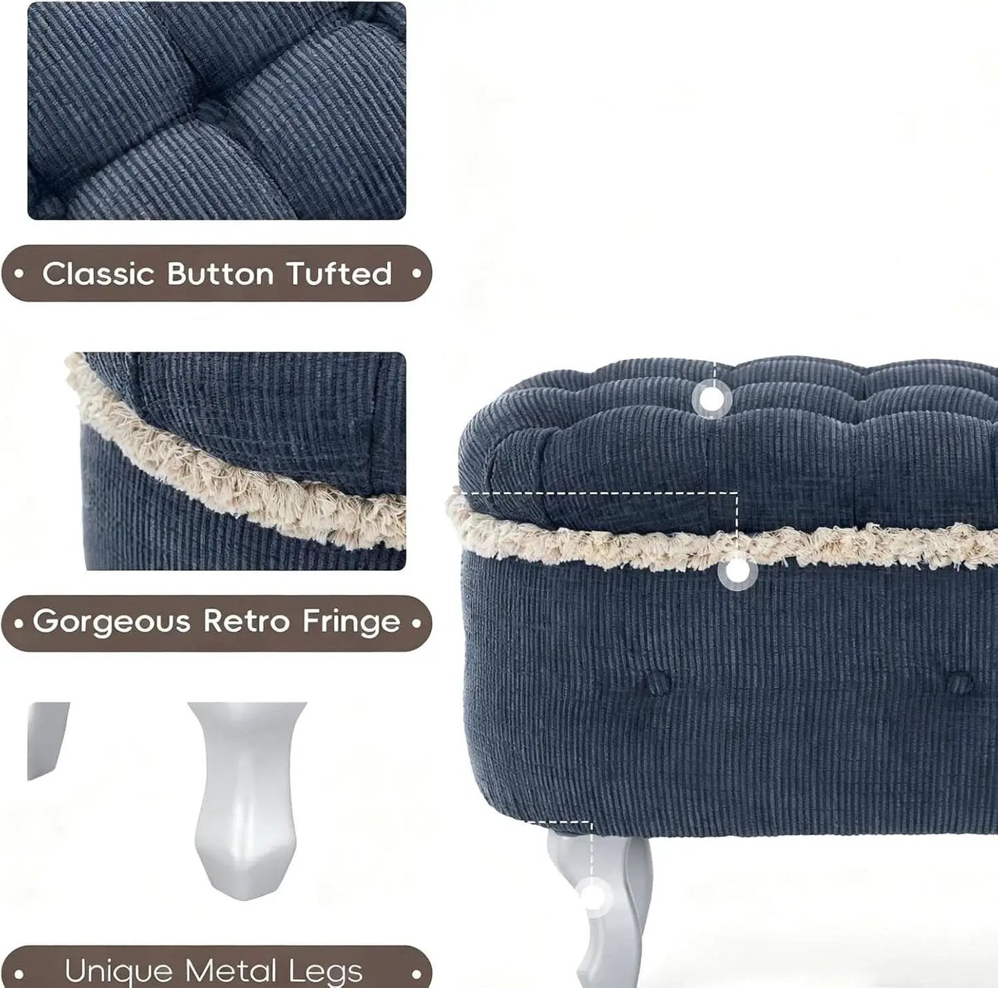 Blue 29.5 Inch Upholstered Storage Ottoman Cushion from PriceLows™