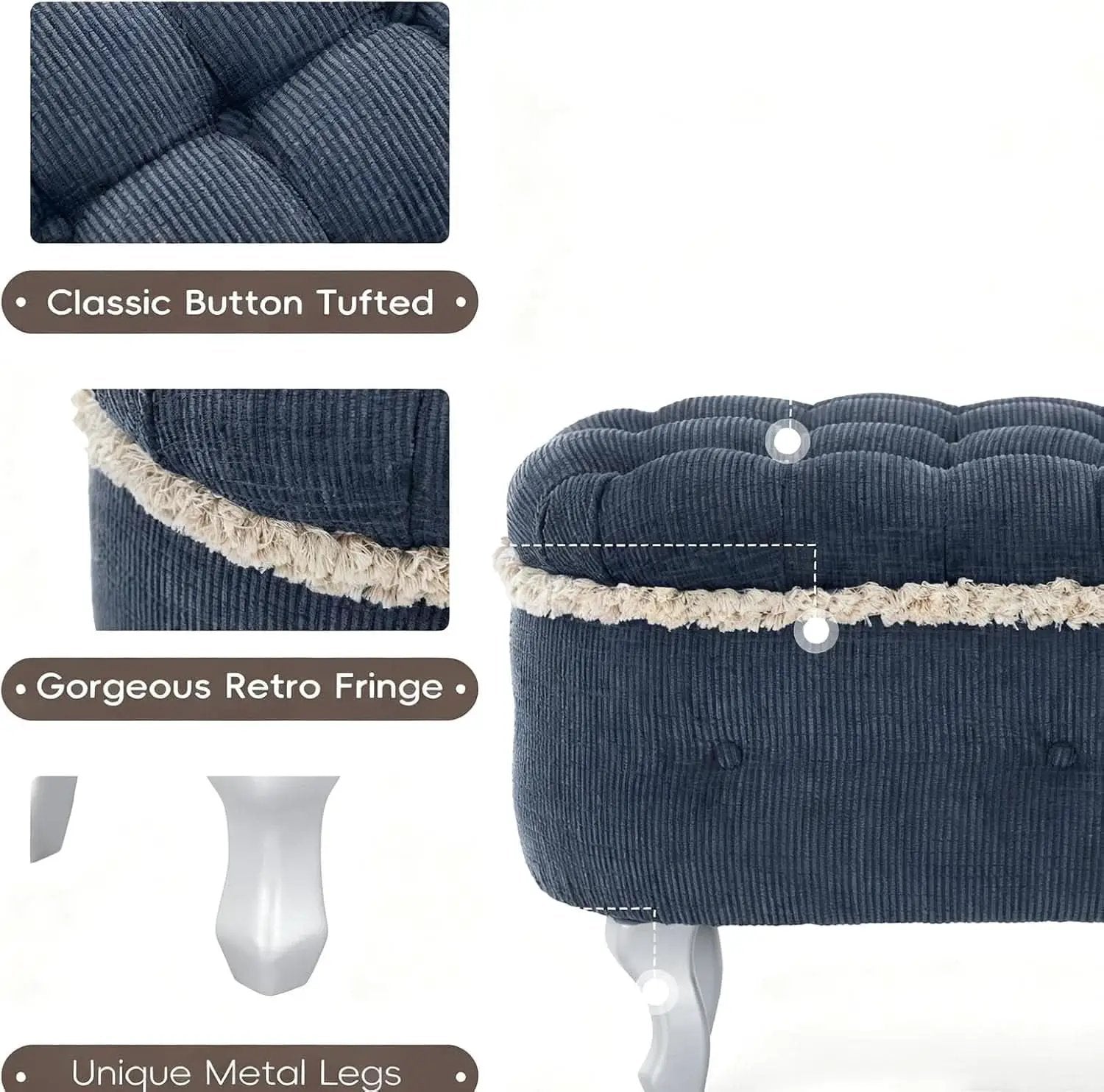 Blue 29.5 Inch Upholstered Storage Ottoman Cushion from PriceLows™