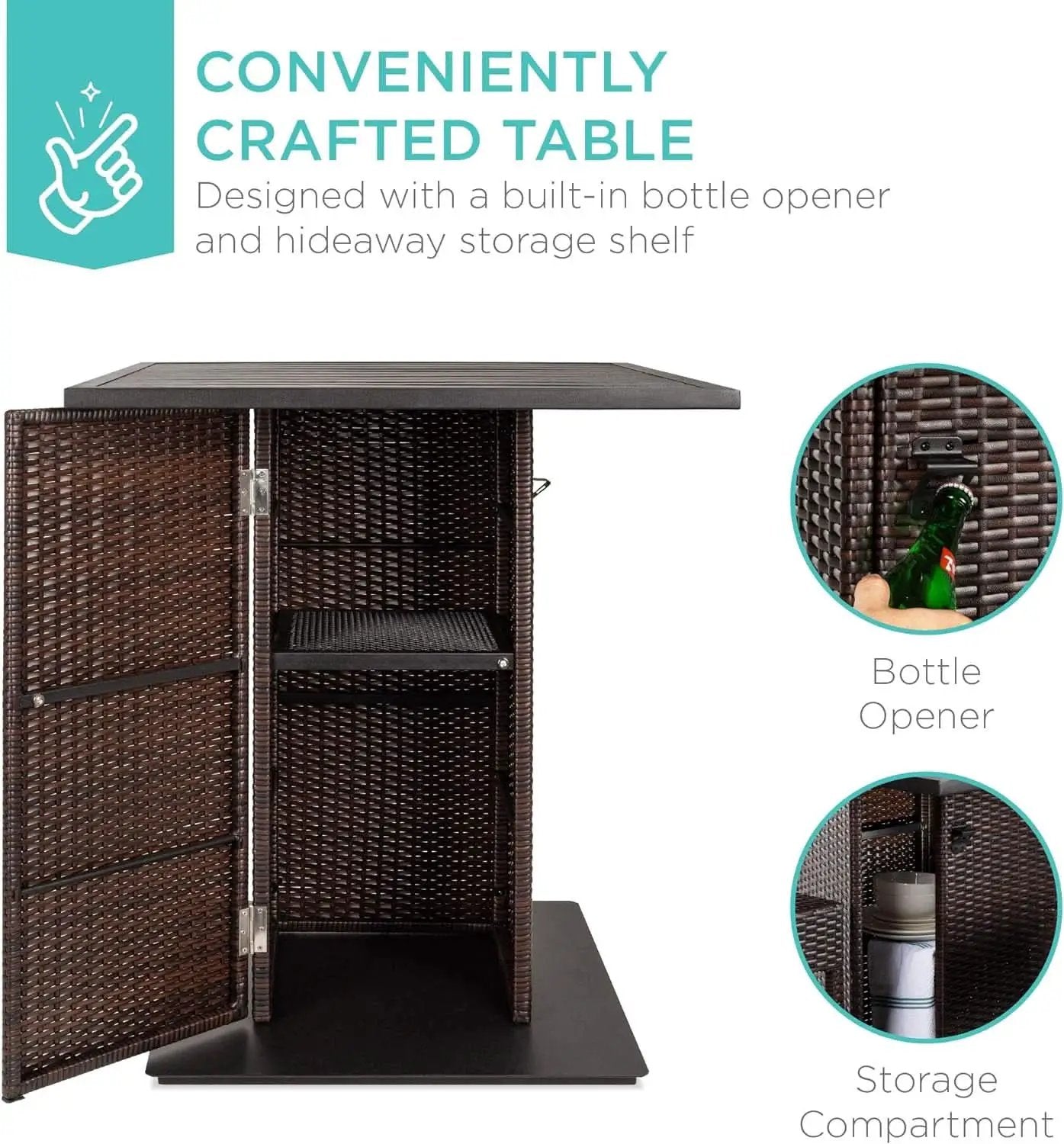 Brown Outdoor Wicker Bar Table Set With Bottle Opener from PriceLows™