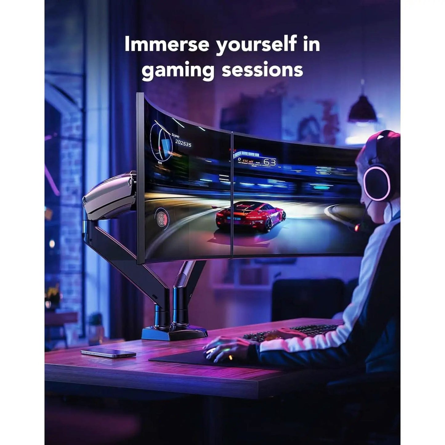 Dual Monitor Stand With USB Port Height Adjustable Arms from PriceLows™
