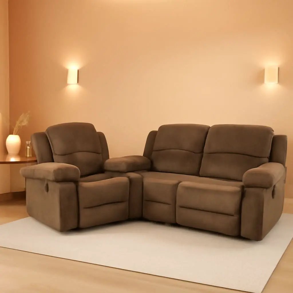 Recliner Sofa Set With Drop Down Table And Storage Console Brown Velvet from PriceLows™