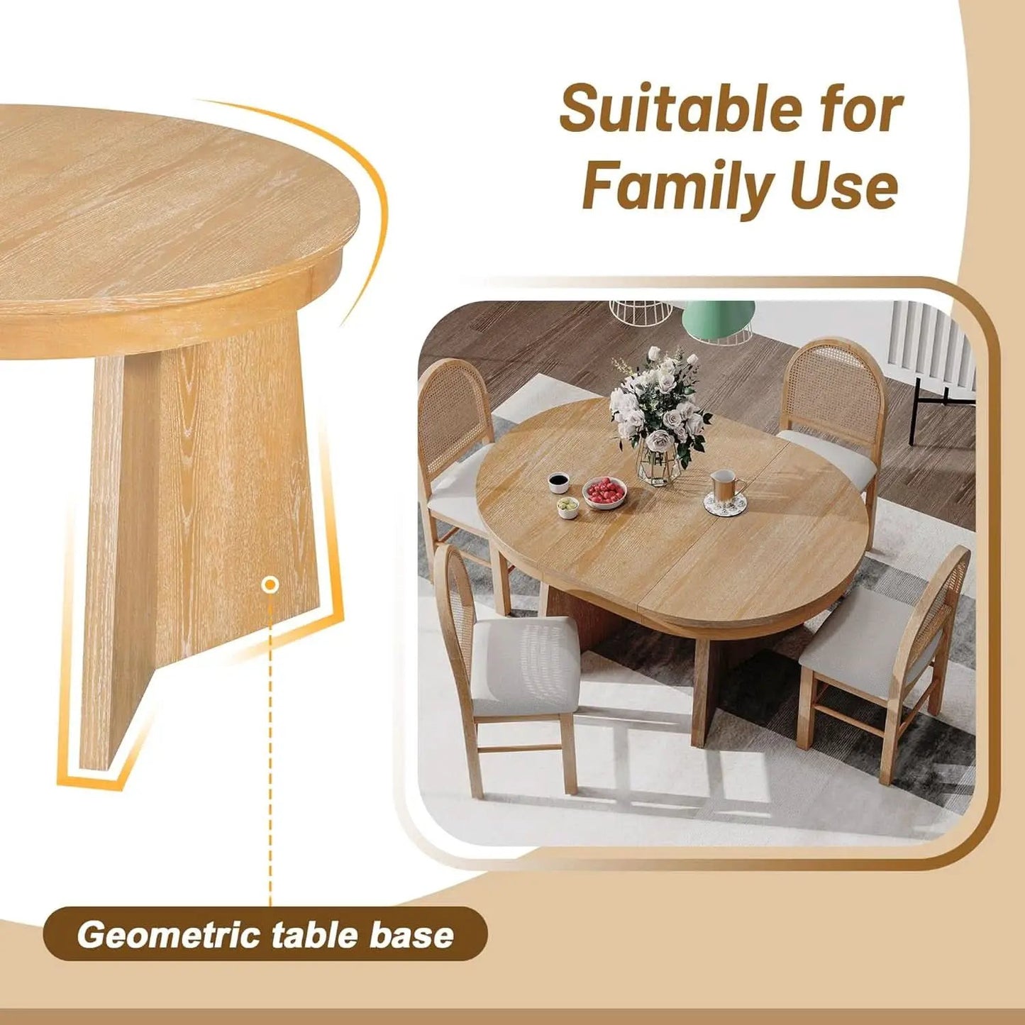 Retro Solid Wood Dining Set Natural Finish Extendable from PriceLows™