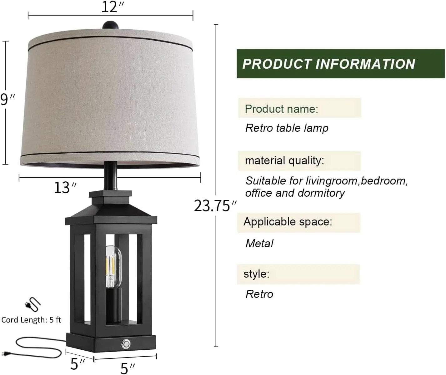 Retro Black Table Lamps Set With Touch Control And USB Ports from PriceLows™