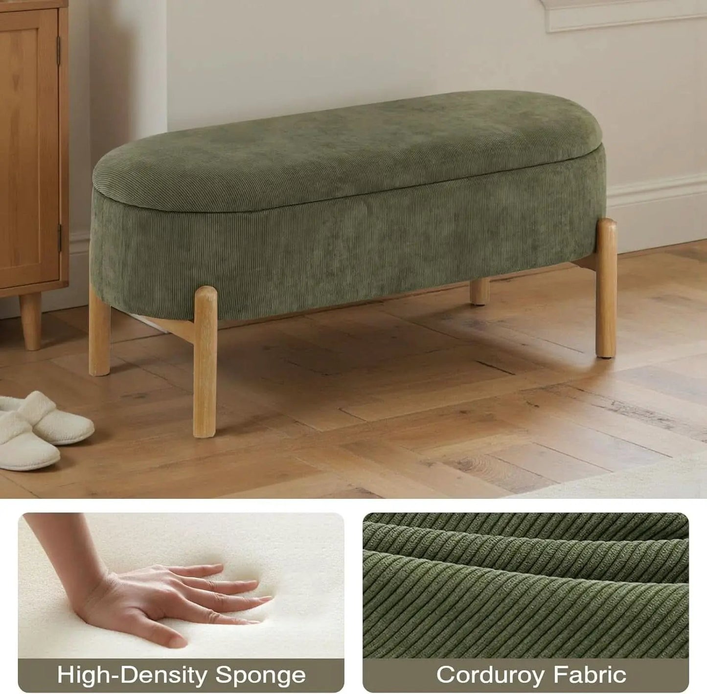 Green Oversized Storage Solution Bench Ottoman Bedroom from PriceLows™