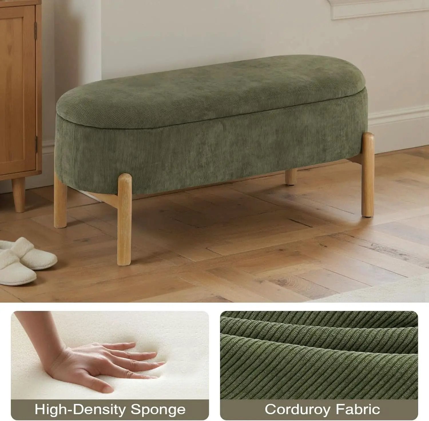 Green Oversized Storage Solution Bench Ottoman Bedroom from PriceLows™