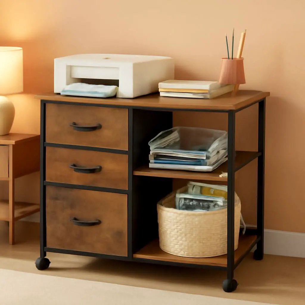 3 Drawer Mobile File Cabinet Fits A4 Or Letter Size With Rolling Printer Stand Rustic Brown Wood Grain from PriceLows™
