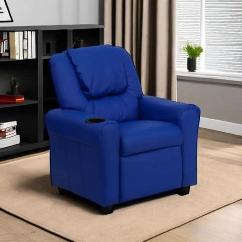 Vana Vinyl Kids Recliner Blue With Cup Holder And Headrest from PriceLows™