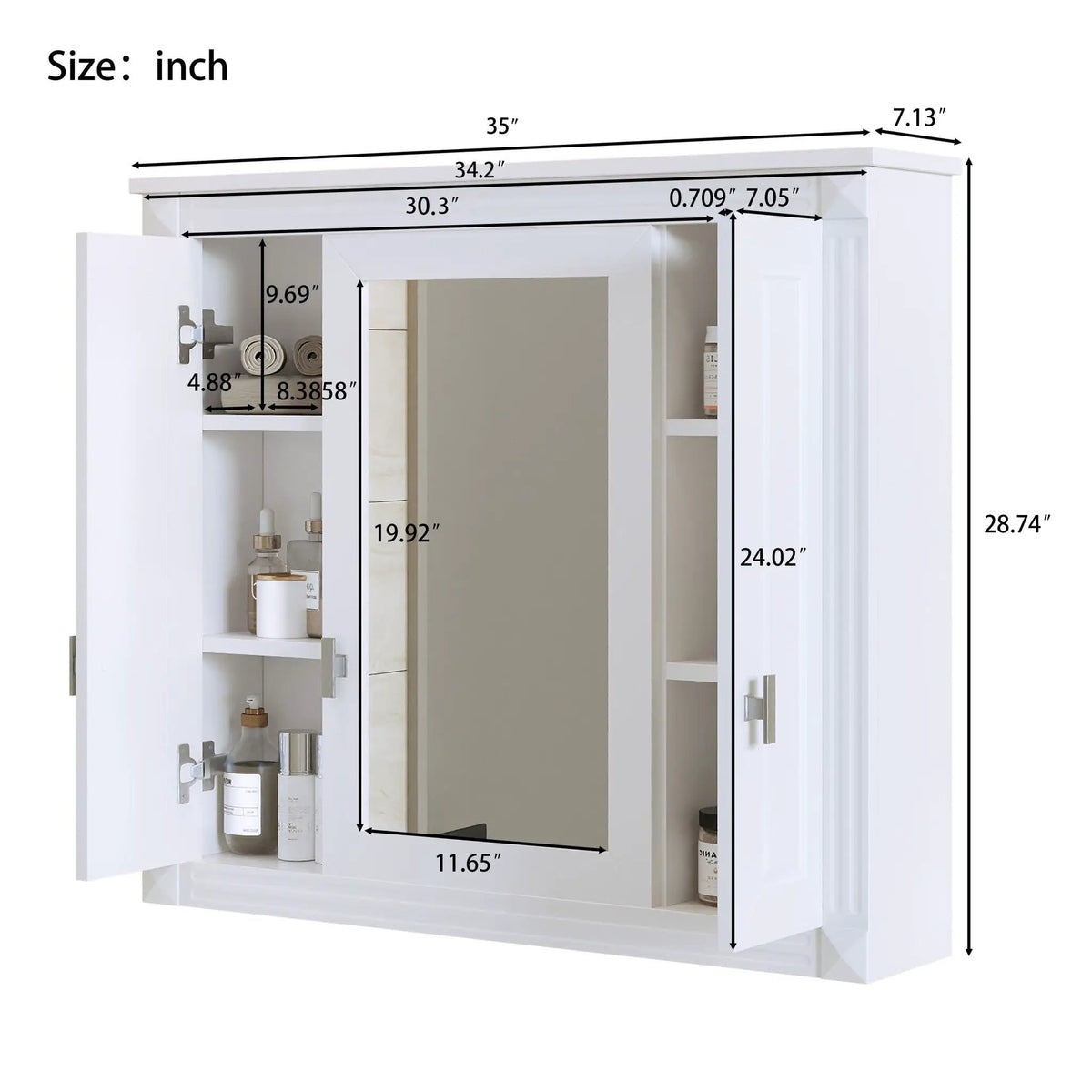 Wall Mounted Bathroom Cabinet | Mirror | 5 Shelves | Rectangular Design