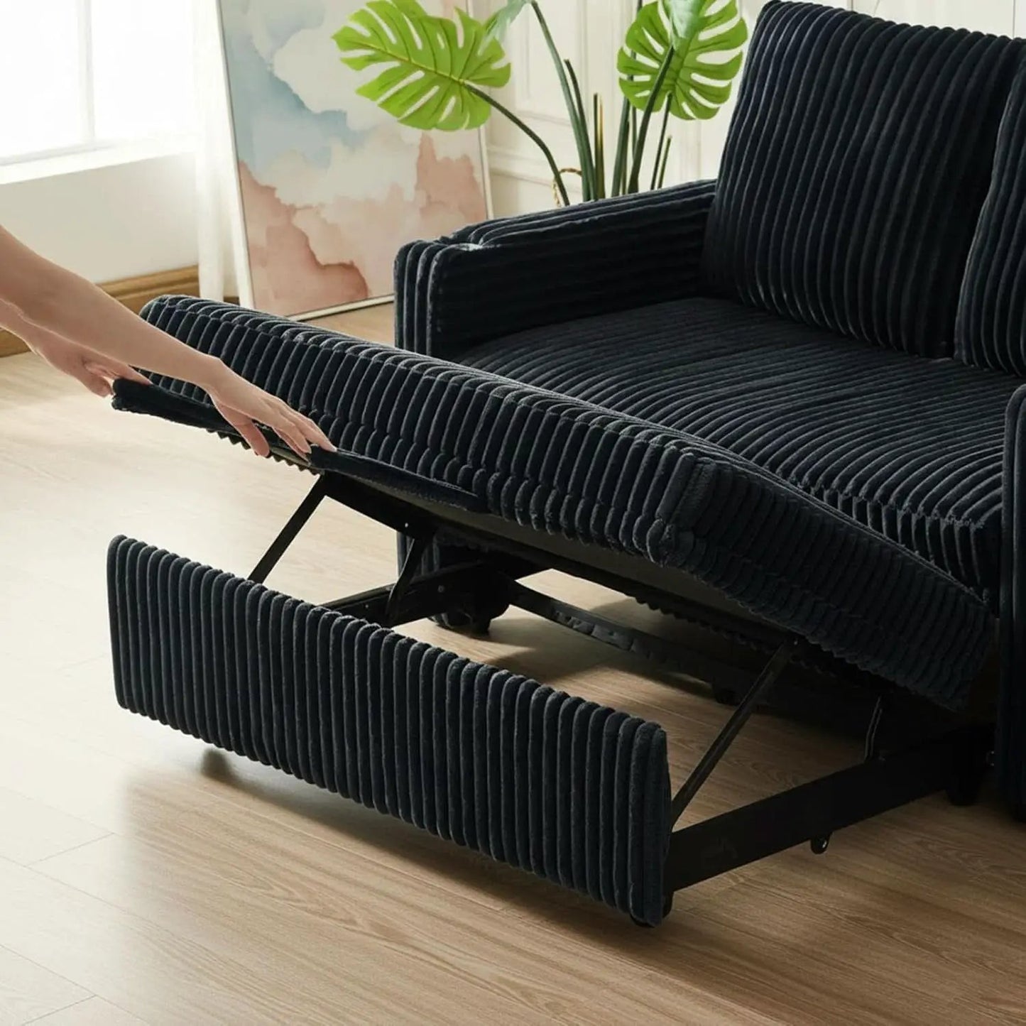 53 Inches Black Corduroy Fabric Sleeper Sofa USBPort from PriceLows™