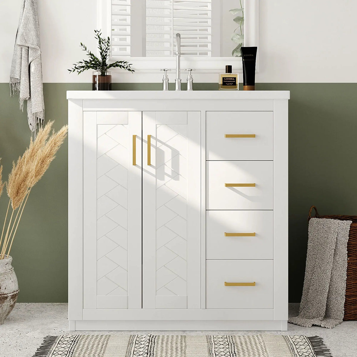 30 Inch Bathroom Vanity | Freestanding Set | 3 Drawers | Solid Wood Frame