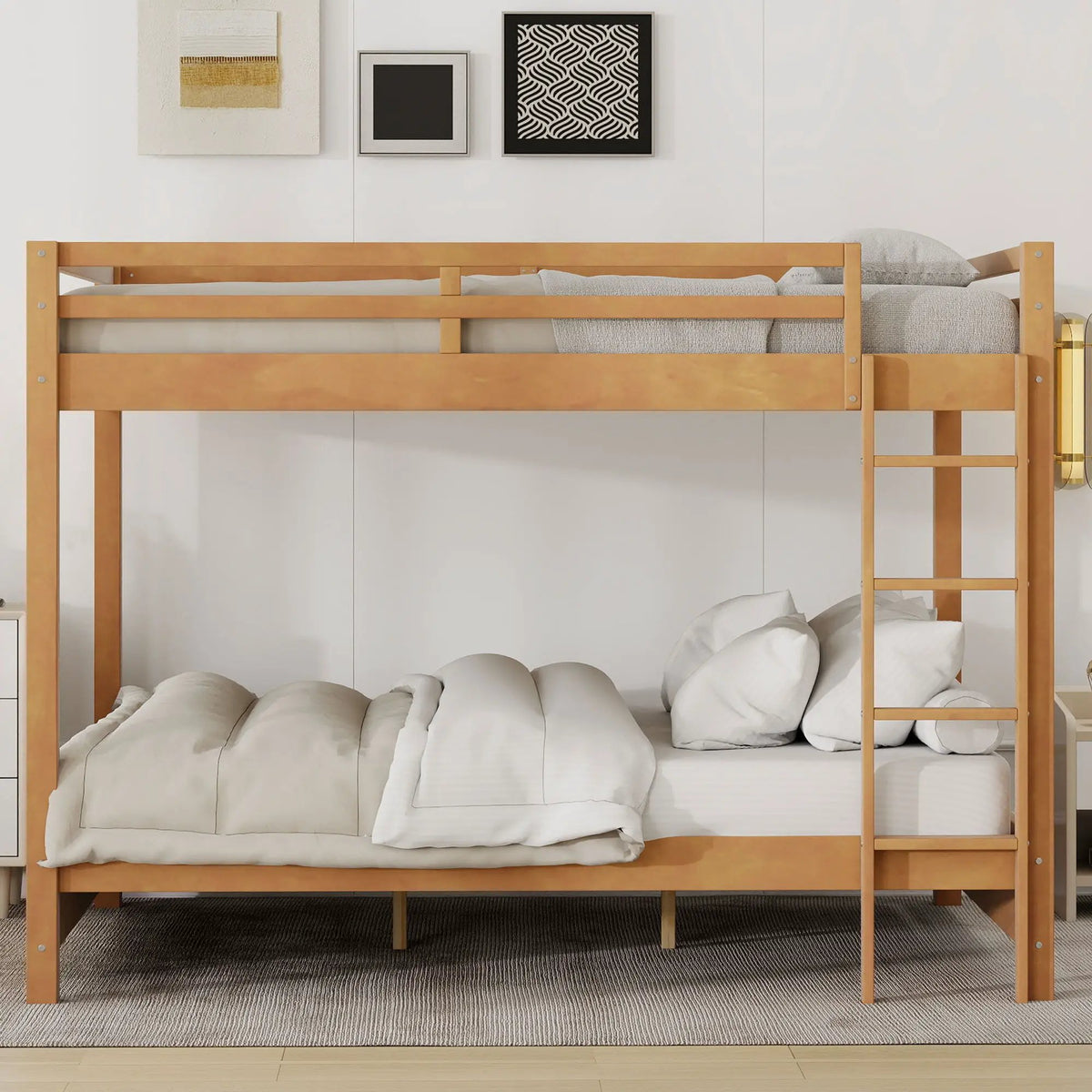 Sturdy Bunk Bed With Ladder | Solid Pine Wood | Guard Rails | Compact Layout