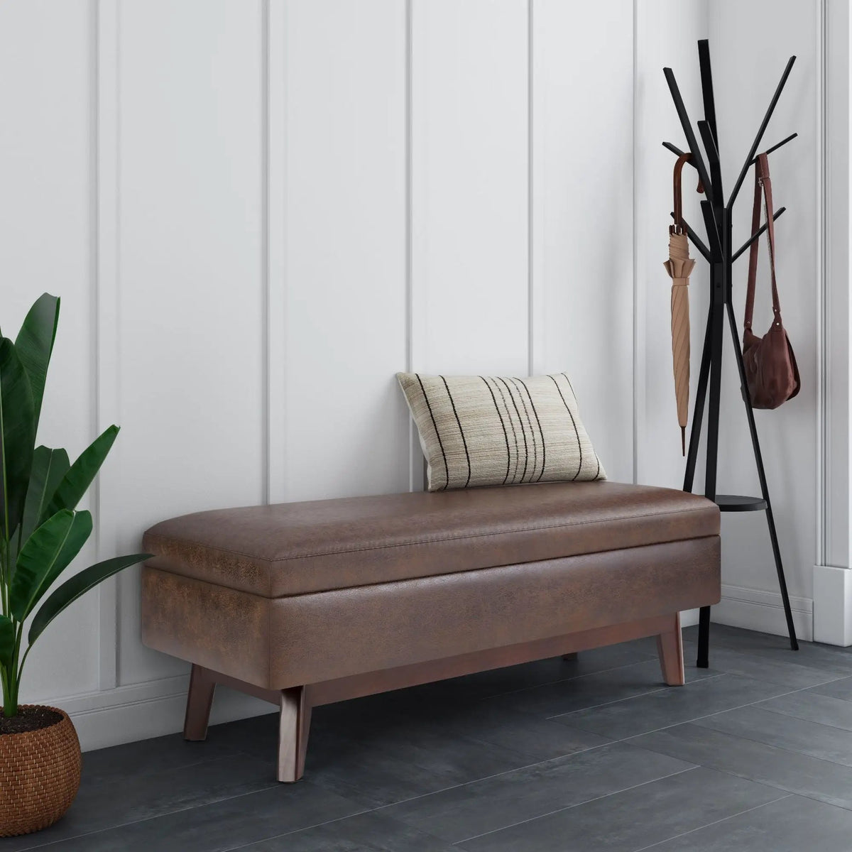 Storage Ottoman | Rectangular Design | Solid Wood Frame | Lift Top
